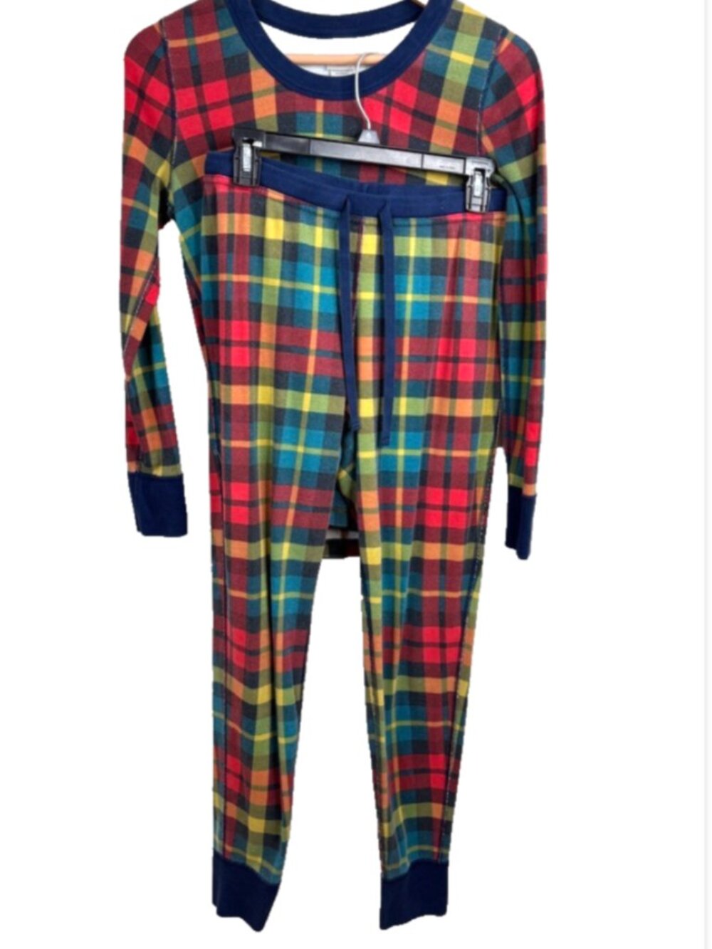 Hanna Andersson Adult Pajama Set M 100% Organic Cotton Red Blue Green Plaid PJs